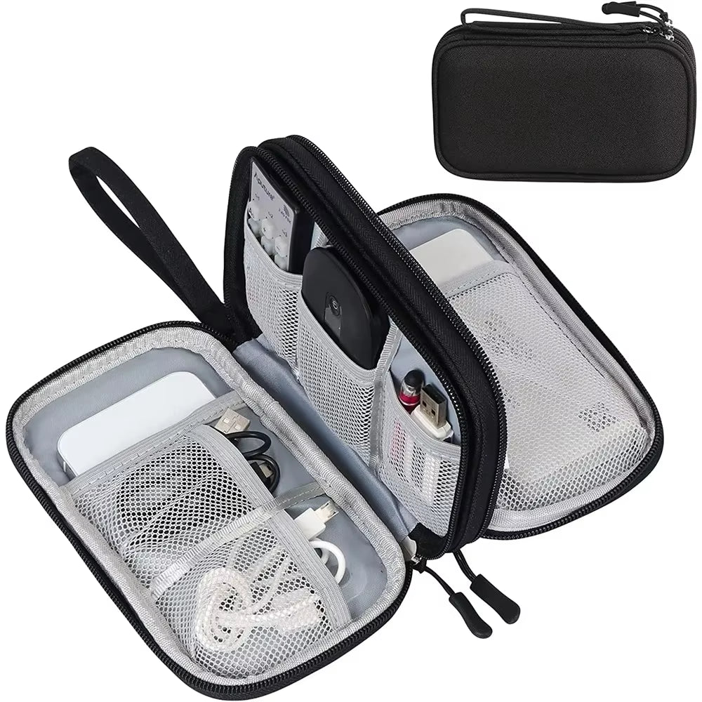 Ultimate Travel Electronics Organizer - Waterproof, Double-Layered Storage for Cables, Hard Drives, and Power Banks