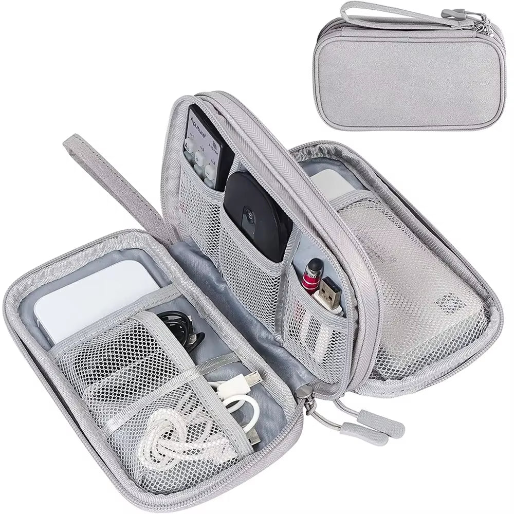 Ultimate Travel Electronics Organizer - Waterproof, Double-Layered Storage for Cables, Hard Drives, and Power Banks